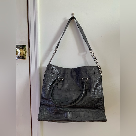 Michael Kors Hamilton Large Satchel/Crossbody/Shoulder - Grey Croc - Picture 2 of 6